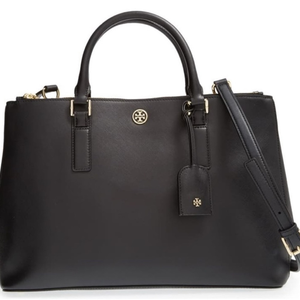 Tory Burch Elegant Black Leather Tote - Picture 3 of 4